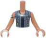 Torso Mini Doll Boy Dark Bluish Gray Vest, Black Buttons, Collar, Pockets and Shirt, Silver Studs, Red and Lime Circles with Heart and Lightning, '#1Dad' in Squares on Back Pattern, Medium Nougat Arms with Hands with Red Heart Tattoo