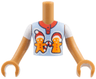 Torso Mini Doll Boy Bright Light Blue Shirt, Red Collar, Black Buttons, Orange Gingerbread Men with Santa Hats Pattern, Medium Nougat Arms with Hands with White Short Sleeves