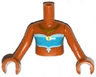 Torso Mini Doll Girl Medium Azure and Light Aqua Tube Top with Gold Necklace Pattern, Medium Nougat Arms with Hands
