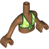 Torso Mini Doll Girl Lime Bikini Top with White Flowers and Dark Green Trim Pattern, Medium Nougat Arms with Hands