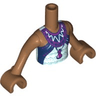 Torso Mini Doll Girl Light Aqua Top with Dark Blue and Magenta Trim, Flask, Metallic Light Blue Accents Pattern, Medium Nougat Arms with Hands