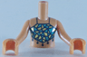 Torso Mini Doll Girl Dark Turquoise and Gold Swimsuit Top Pattern, Medium Nougat Arms with Hands