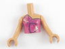 Torso Mini Doll Girl Magenta Strapless Dress Top Tied in Bow with Gold Dots Pattern, Medium Nougat Arms with Hands