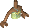 Torso Mini Doll Girl Yellowish Green Top with Bright Light Yellow Leaves and Metallic Light Blue Necklace Pattern, Medium Nougat Arms with Hands