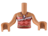 Torso Mini Doll Girl Red and Coral Strapless Top, White Stripe and Beaded Necklace with Metallic Light Blue Pendant, Tied Sash Belt Pattern, Medium Nougat Arms with Hands
