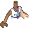 Torso Mini Doll Girl Light Aqua Jumpsuit with Coral Collar and Belt with Bow, Light Nougat Arm with Hand with Vitiligo Left, Medium Nougat Arm with Hand Right