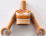Torso Mini Doll Girl Tan Blouse with Orange Collar and Stripes, Red Pendant Necklace Pattern, Medium Nougat Arms with Hands with Tan Short Sleeves