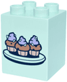 Duplo, Brick 2 x 2 x 2 with Medium Nougat Cupcakes, Light Nougat Cups, Lavender Icing with Sprinkles Pattern
