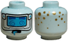 Minifigure, Head Alien Blue Thick Eyebrows and Eye Spirals, White Visor with Medium Azure Lens, Tongue, Gold Dots on Back Pattern