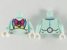 Torso Short Jacket Open with Medium Blue Lapels over Bright Light Yellow Shirt with Buttons, Dark Pink Bow Tie, White Stomach with Fur Pattern / Light Aqua Arms / White Hands