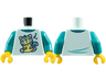 Torso Pajama Shirt with Dark Turquoise Collar, Light Bluish Gray Sleeping Cat with Bright Light Yellow Pillow, Dark Blue 'ZZZ' Pattern / Dark Turquoise Arms / Yellow Hands