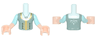 Torso Mini Doll Girl Sand Green Bodice Top with Gold Trim Pattern, Light Nougat Arms with Hands with Light Aqua Sleeves