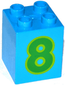 Duplo, Brick 2 x 2 x 2 with Number 8 Green Pattern