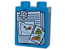 Duplo, Brick 1 x 2 x 2 with White Paper with Dog and Orange and Lime Apples and Carrots Pattern (Paper Waste / Garbage)