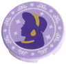 Tile, Round 2 x 2 with Bottom Stud Holder with Dark Purple and Gold Jasmine Silhouette, White Flowers, Stars, and Diamonds Pattern