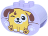 Duplo, Brick 2 x 4 x 2 Rounded Ends with Yellow and Reddish Brown Puppy Dog, White Nose, Eye Patch and Paws, Black Eyes, One Winking and Bright Pink Tongue Pattern