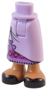 Mini Doll Hips and Skirt Long with Molded Medium Nougat Legs and Printed Black Shoes and Pinned Up Seams with Brooch over Magenta and Medium Lavender Stripes with Diamonds and Triangles Pattern - Thick Hinge