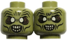 Minifigure, Head Dual Sided Alien Orc with Bright Light Yellow Eyes, Dark Brown Eye Shadow, Black Slit Nostrils, Cheek Lines and Wrinkles, Open Mouth with Tan Sharp Teeth, Wide Eyes / Narrow Eyes Pattern