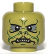 Minifigure, Head Alien SW Klatooinian with Dark Green Facial Lines, Chin Dimple and Wrinkles, Dark Bluish Gray Eye Shadow, Black Nostrils, Neutral with Sharp Lower Teeth Pattern