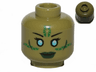 Minifigure, Head Alien with Blue Eyes, Green Markings and Dark Green Lips Pattern (SW Jedi Consular)