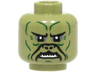 Minifigure, Head Alien with SW Klatooinian Dark Green Facial Lines, Black Nose Contours, Dark Bluish Gray Eye Shadow, Sharp Teeth Pattern