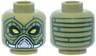 Minifigure, Head Alien SW Kyuzo with Lime Eyes, Black Eye Shadow, Silver Mouth Cover, Dark Green Wrinkles and Lines on Back Pattern