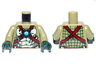 Torso Bare Chest with Muscles, Dark Red Straps, White Spikes and Dark Azure Round Jewel (Chi) Pattern / Olive Green Arms / Dark Green Hands
