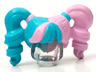 Minifigure, Hair Female Pigtails High Bouncy, Hole on Top with Bright Pink Hair on Left Side and Tie on Right Side Pattern