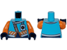 Torso Vest with White Name Badge and Silver Collar and Reflective Stripes over Dark Blue Shirt Pattern / Orange Arms / Dark Blue Hands