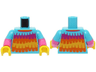 Torso Shirt with Magenta, Orange and Yellow Stripes with Fringe Pattern (BAM) / Dark Pink Arms with Molded Medium Azure Short Sleeves Pattern / Yellow Hands