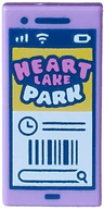 Tile 1 x 2 with Cell Phone / Smartphone with Black Entrance Barcode for Dark Pink and White 'HEART LAKE PARK' on Yellow Background Pattern