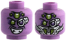 Minifigure, Head Dual Sided Alien Lime and Dark Purple Eyes, Silver Cybernetic Monocle, Open Mouth Smirk with Teeth / Breathing Apparatus with Fangs Pattern