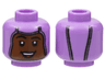 Minifigure, Head Balaclava Female over Reddish Brown Face, Black Eyebrows, Dark Brown Lips, Open Mouth Smile with Top Teeth and Red Tongue Pattern