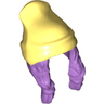 Minifigure, Hair Combo, Hair with Hat, 2 Braids over Shoulders with Molded Bright Light Yellow Beanie Pattern