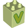 Duplo, Brick 2 x 2 x 2 with Lime Capital Letter V with Green Outline Pattern