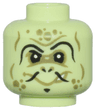 Minifigure, Head Alien Thin Curved Black Eyebrows, Fu Manchu Moustache, and Olive Green Wrinkles and Spots Pattern