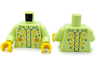 Torso Dress with Neck Ruffles, Orange, Bright Light Orange, Bright Light Yellow and Dark Turquoise Flowers, Leaves and Hearts Pattern (BAM) / Yellowish Green Arms / Yellow Hands