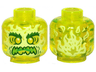 Minifigure, Head Alien Ghost with Yellowish Green Face, Dark Green Bushy Eyebrows, Lime Eye Shadow, Green Open Mouth with Sharp Teeth and Tongue, Flames on Back Pattern