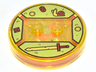Dimensions Toy Tag 4 x 4 x 2/3 with 2 Studs and Trans-Orange Bottom with Bright Light Yellow and Dark Red Sword, Snail, and Jewels on Lime Background Pattern (Finn the Human)