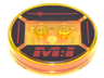 Dimensions Toy Tag 4 x 4 x 2/3 with 2 Studs and Trans-Orange Bottom with Red Lines and 'M:I' on Black Background Pattern (Ethan Hunt)