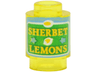 Brick, Round 1 x 1 with Green and Medium Blue Label with Yellow 'SHERBET LEMONS' Pattern