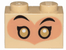 Brick 1 x 2 with Gold Eyes with White Pupils and Black Eyebrows on Nougat Heart Pattern (Monkey King)