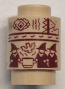 Brick, Round 1 x 1 with 3 Dark Red Witches, Kettle and Bat Pattern