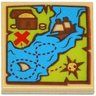 Tile 2 x 2 with Map Blue Water, Lime Land, Sailing Ship, Treasure Chest and Red 'X' Pattern