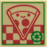 Tile 2 x 2 with Pizza Box with Red Smiling Pepperoni Pizza Slice, Checkered, Green Border and Recycle Symbol Pattern