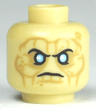 Minifigure, Head Alien with Bright Light Blue Eyes, Dark Tan Eye Shadow and Wrinkles, Stern Pattern