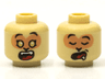 Minifigure, Head Dual Sided Alien Black Eyebrows, Nougat Face, Gold Eyes and Surprised Open Mouth with Top Teeth and Red Tongue / Sleeping with Drool Pattern