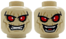 Minifigure, Head Dual Sided Alien with Red Eyes, White Glints, Dark Tan Wrinkles, Clenched Teeth / Open Mouth Grin Pattern