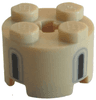 Brick, Round 2 x 2 with Axle Hole with 2 Black and Light Bluish Gray Castle Windows Pattern