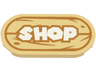 Tile, Round 2 x 4 Oval with White 'SHOP' Sign with Medium Nougat Wood Grain Pattern